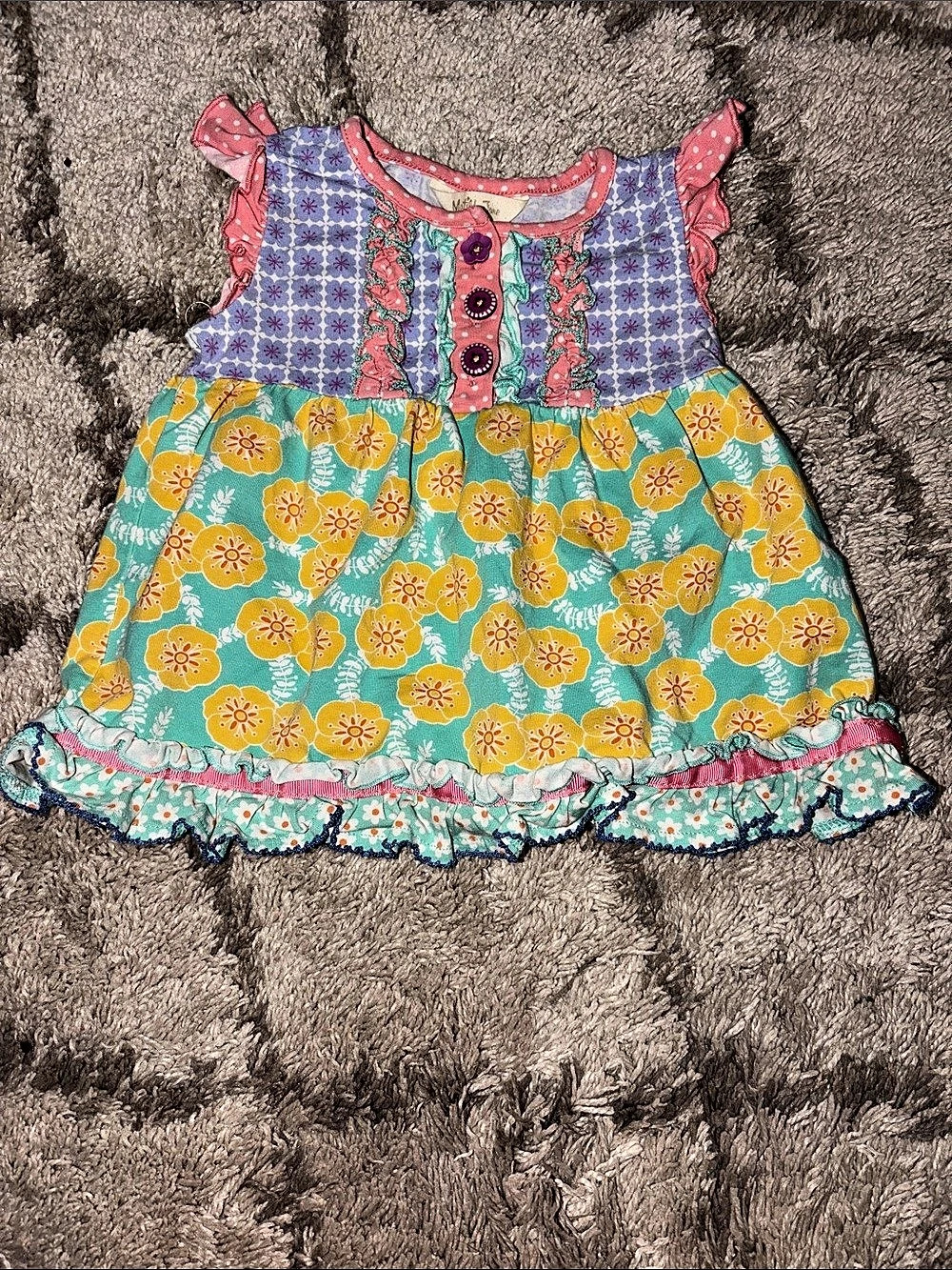 Matilda Jane Floral Ruffle Dress Green & Purple Size 18-24m